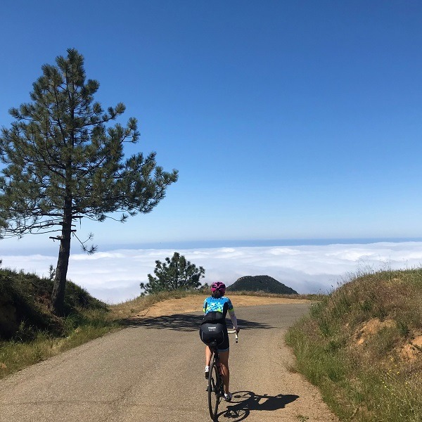 cyclist riding off into the California horizon