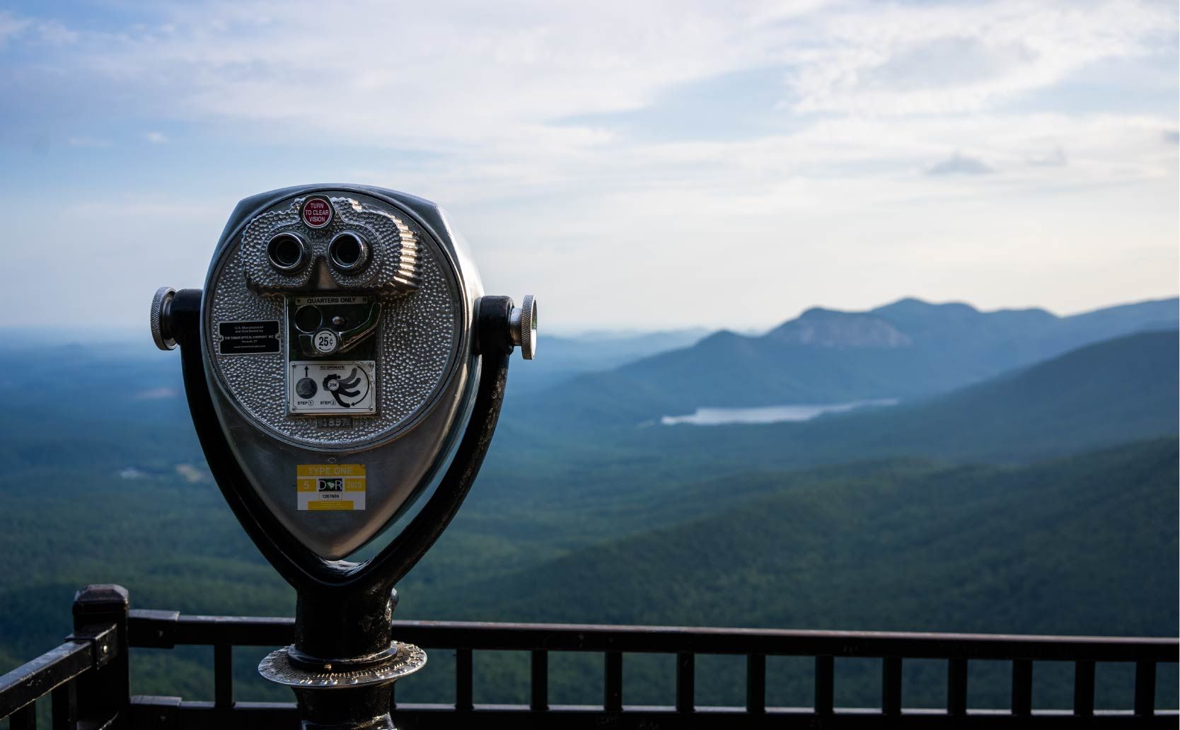 view finder in the forefront with the Blue Ridge Mountains in the background