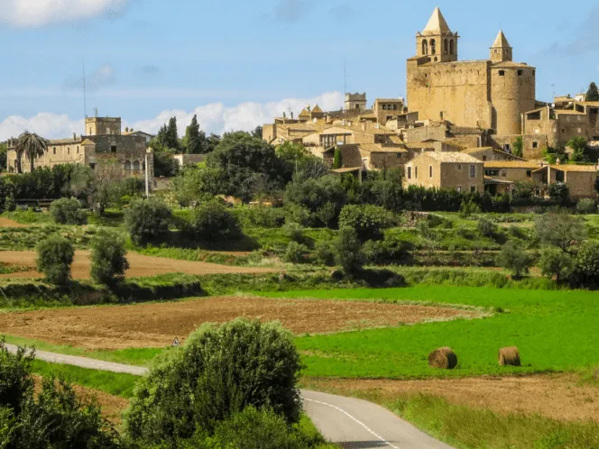 Town on a hill in Girona countryside
