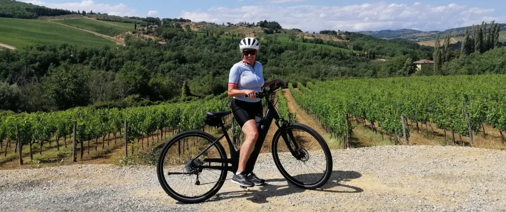 Woman on ebike on the Tuscany Bike Tour