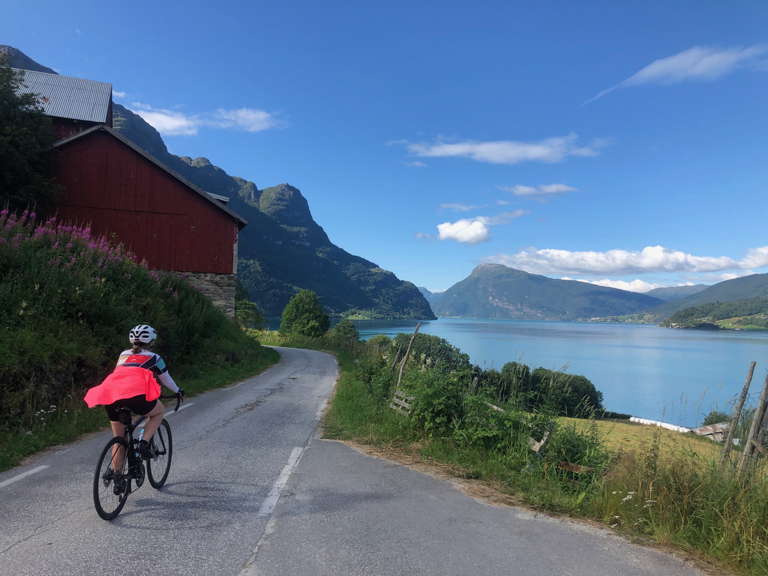 cyclist along fjord