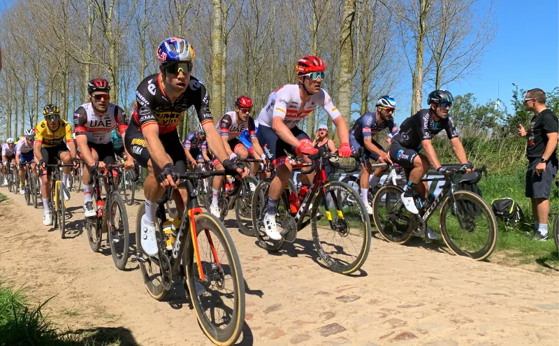 Paris-Roubaix racers on the pave