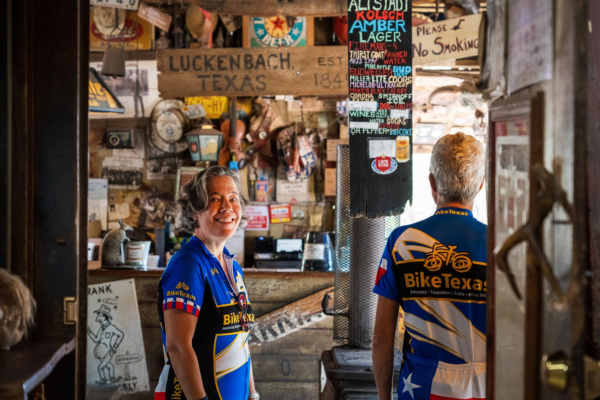 Person admiring a local bar in Texas