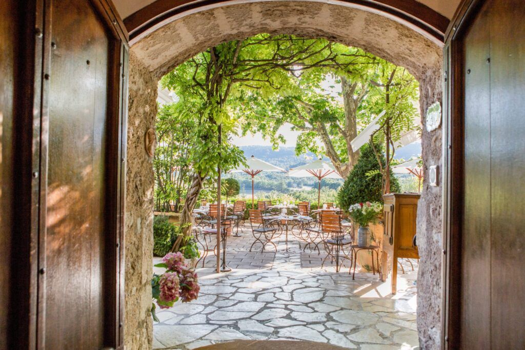 View of the terrace of Bastide de Moustiers