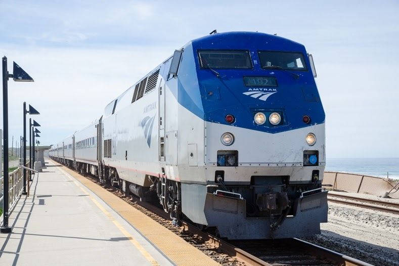 Amtrak train along the coast.