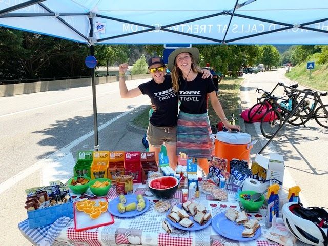two guides on a snack stop in France
