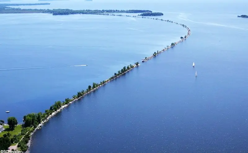Arial image of the Causeway outside of Burlington Vermont on Lake Champlain