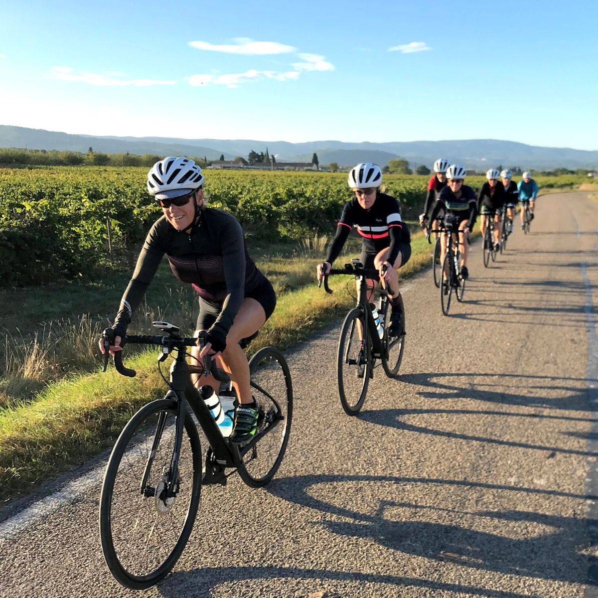 People riding bikes on a sunny day in Provence