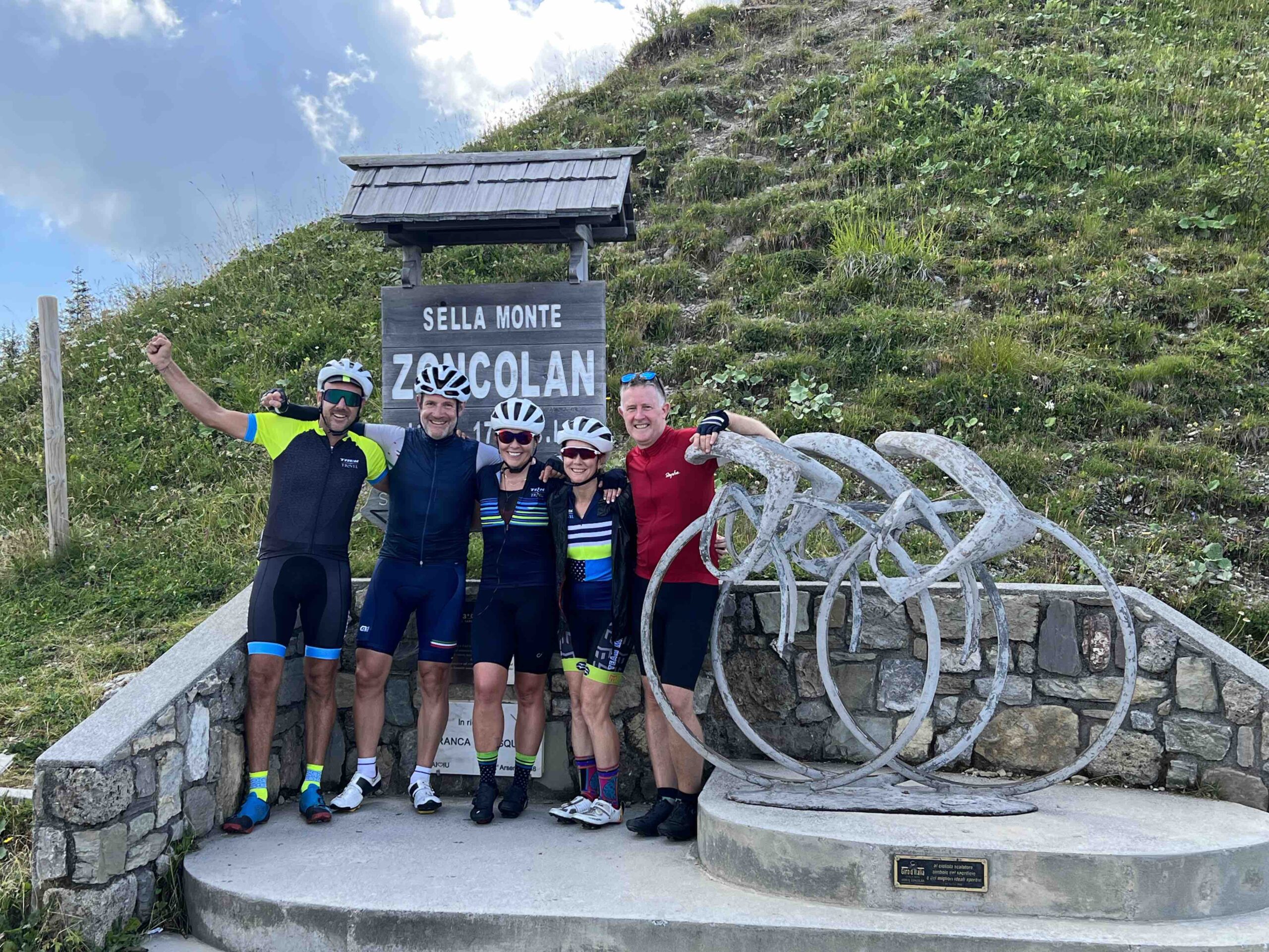 Group of bikers on top of Zoncolan