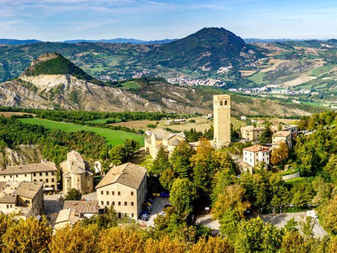 Italian village of San Leo in the sun