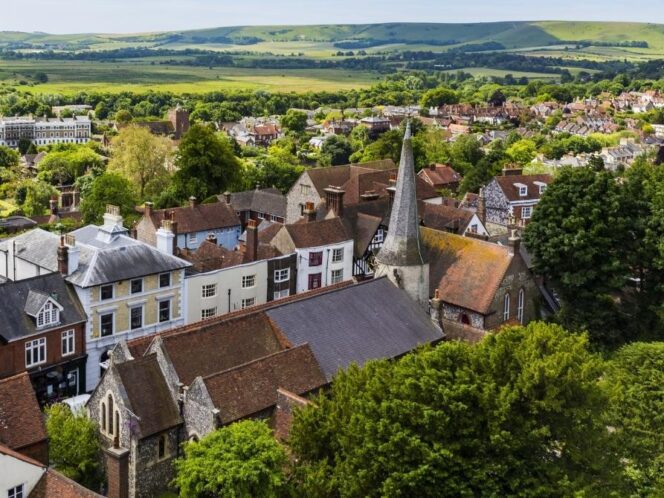 View of the rooftops of Lewes Village, UK