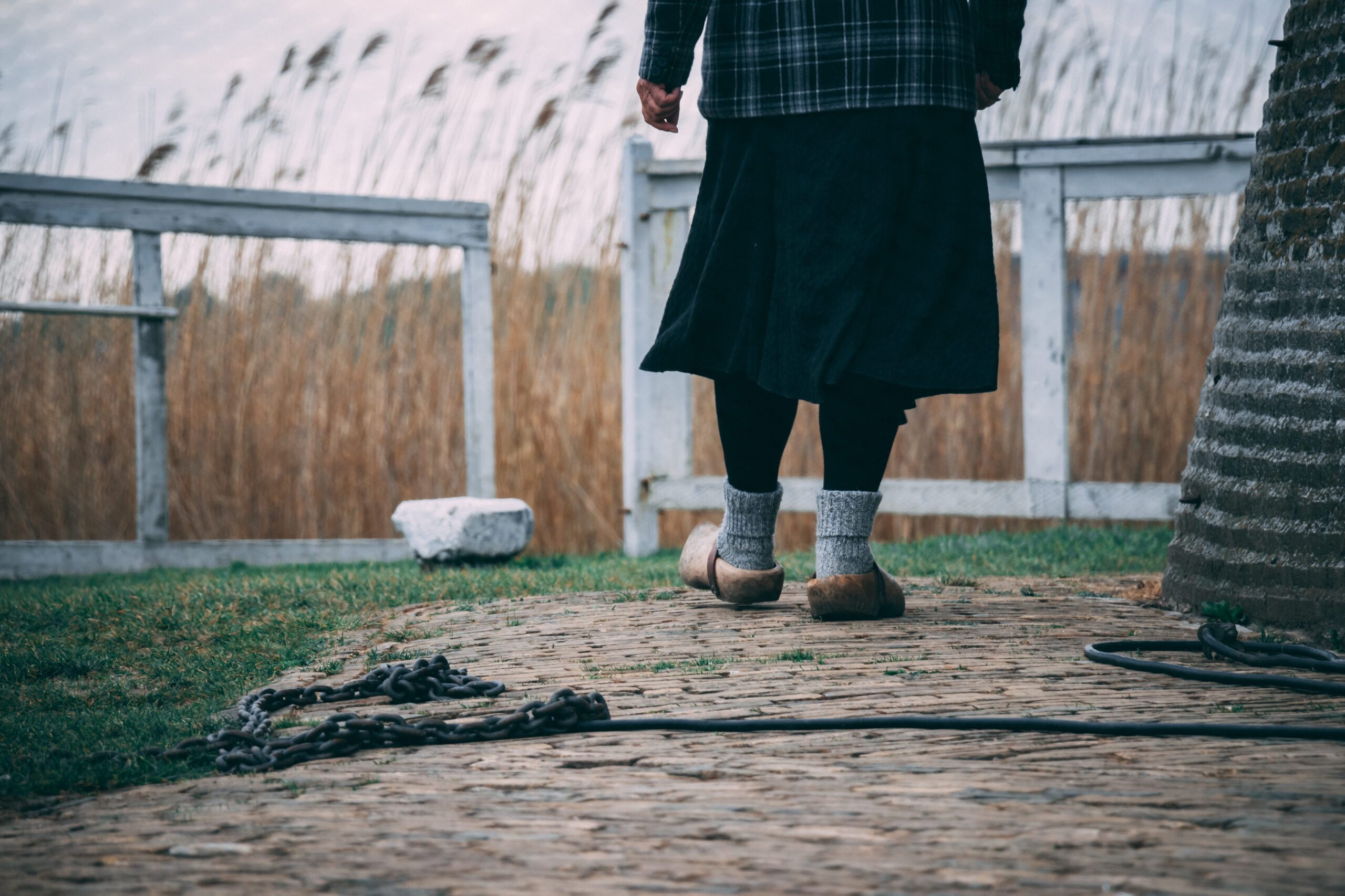 Woman wearing Dutch wooden shoes