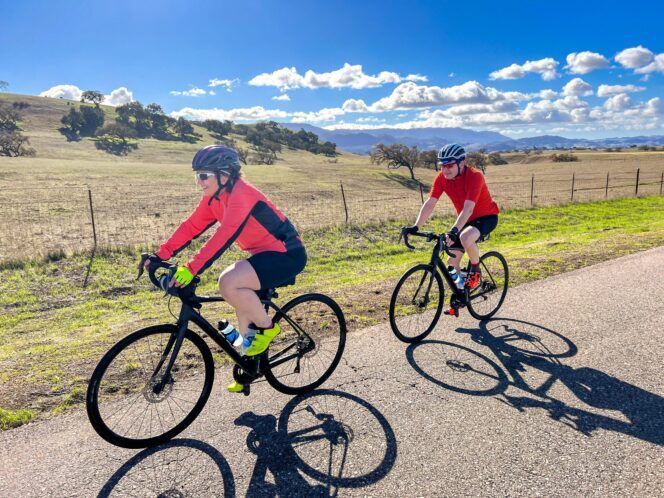 Two cyclists in Solvang, California