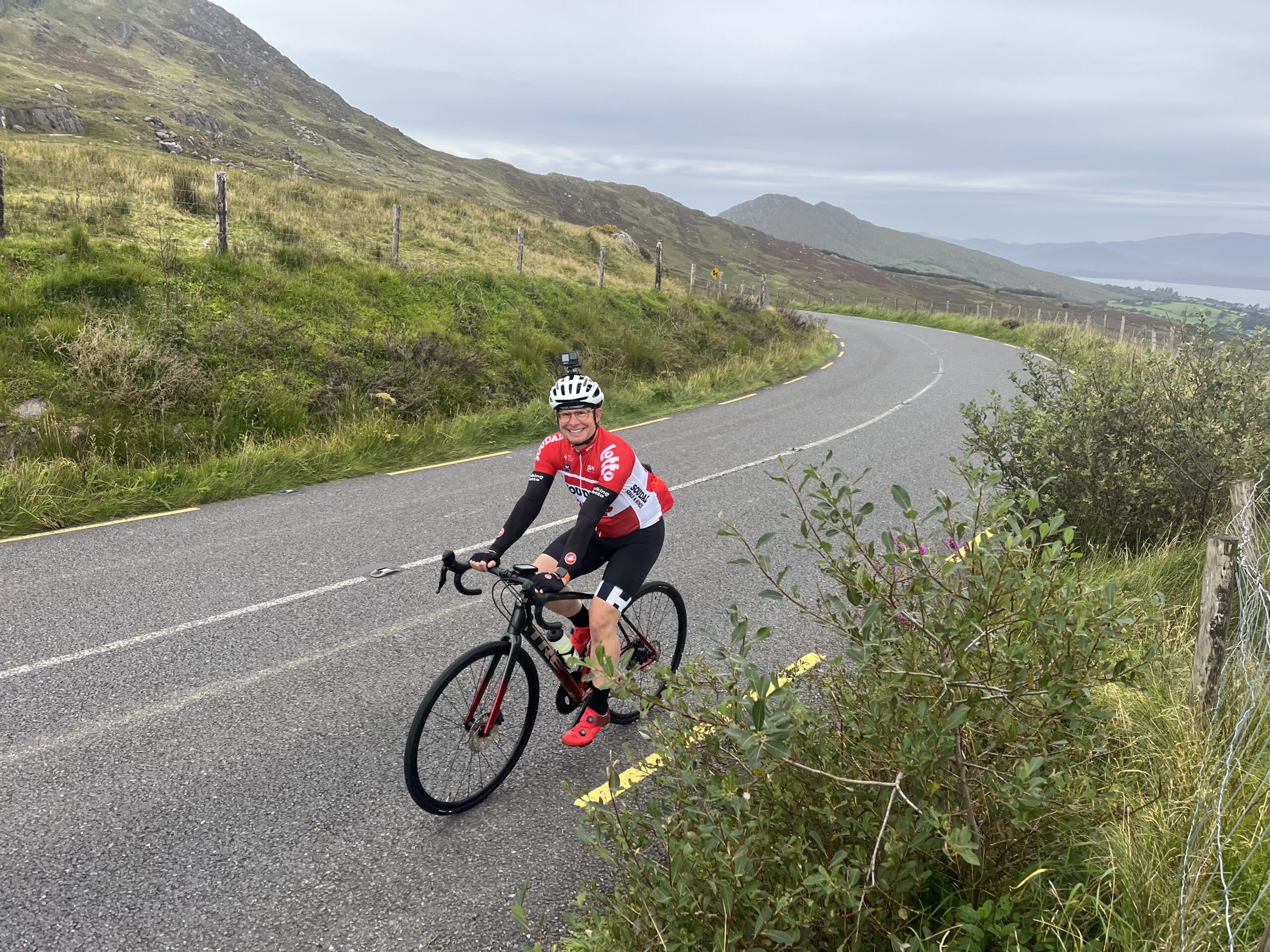 A cyclist on a hilly road in Ireland