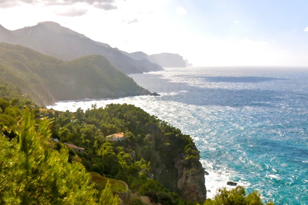 Landscape shot of the Mallorca coastline along the Mediterranean Sea