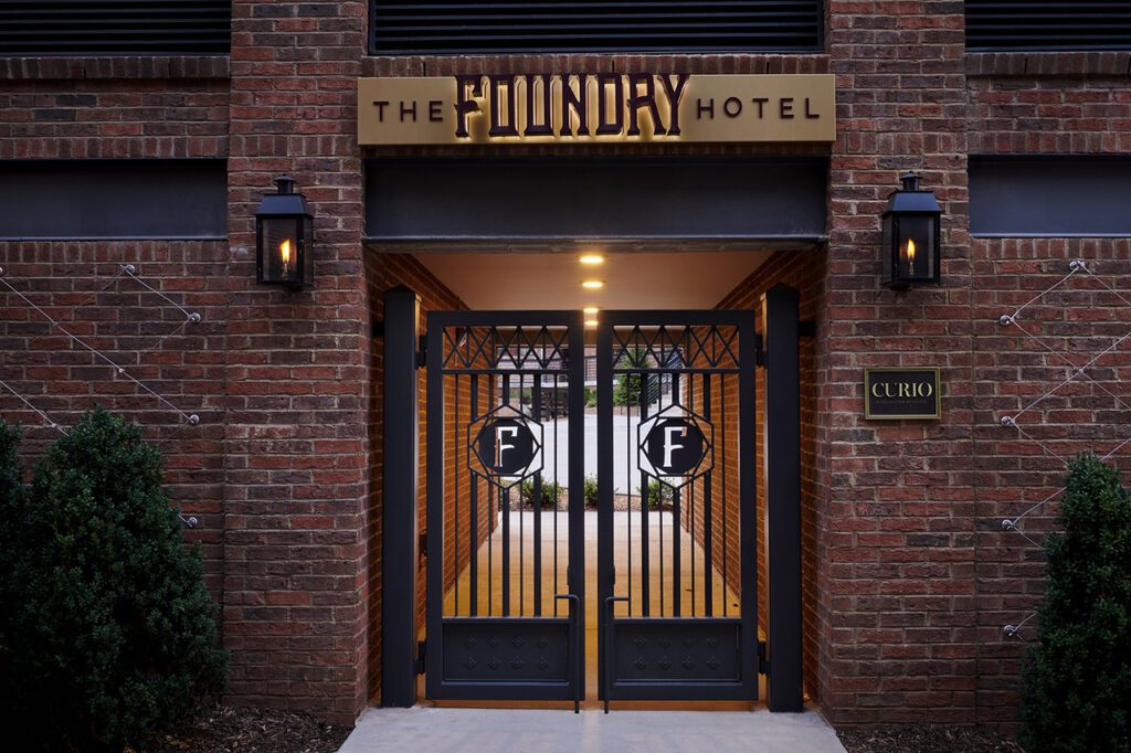 One entrance to the Foundry Hotel in Asheville