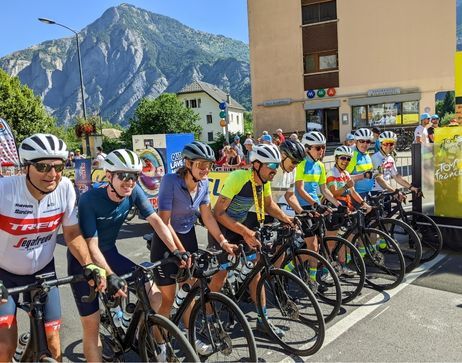 A group of riders at the starting line at the Tour de France