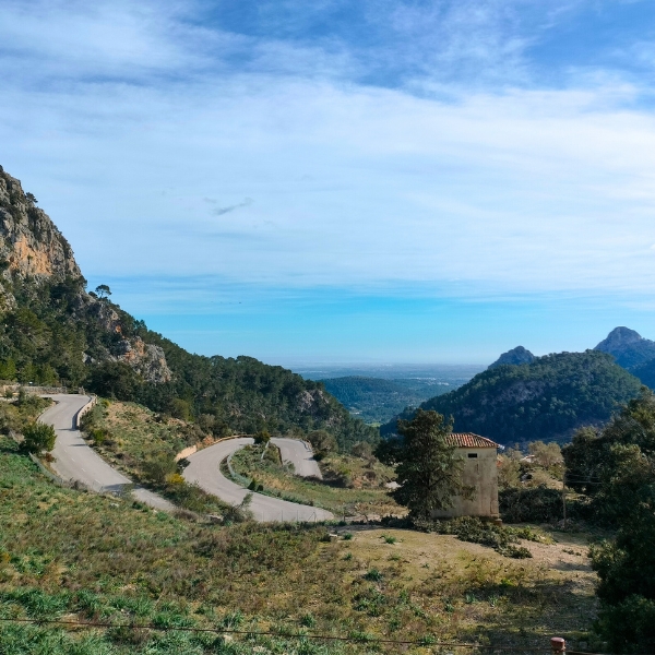 Twisting road through the north hills in Mallorca