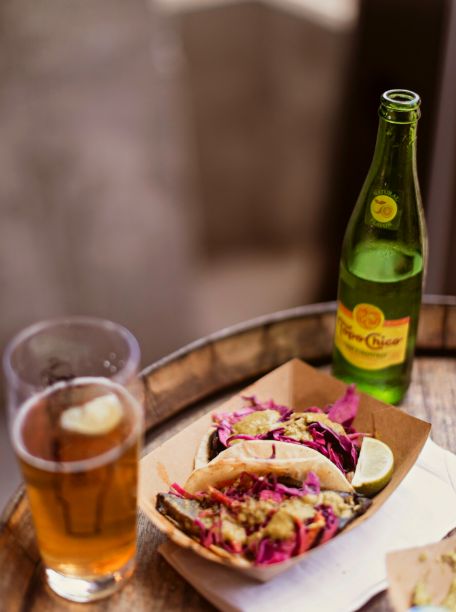 Street tacos and a beer from a restaurant in Vermont