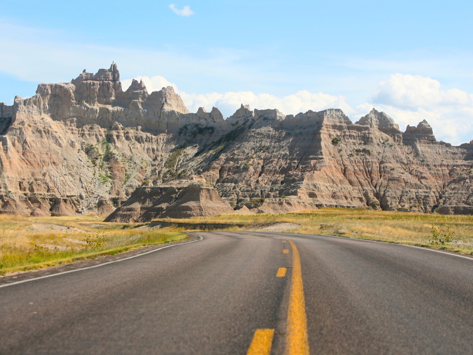Open road view of Badlands National Park