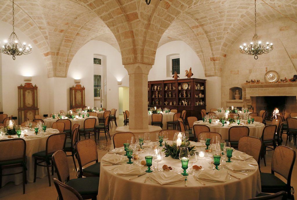 Large dining room with stone domed ceiling