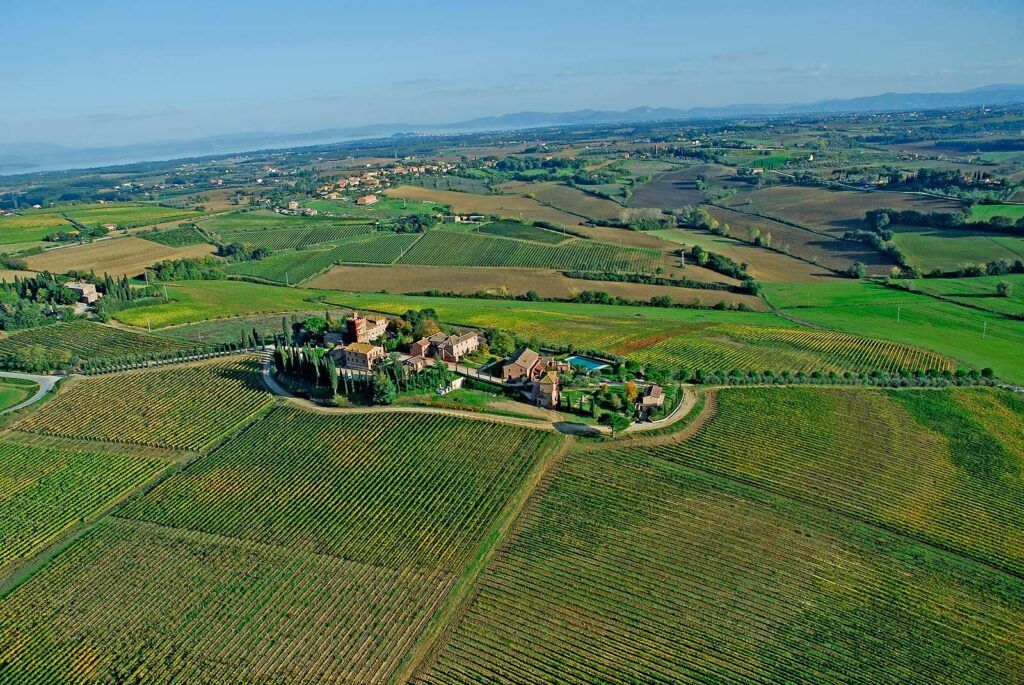 outside flyover view of the Borgo Tre Rose