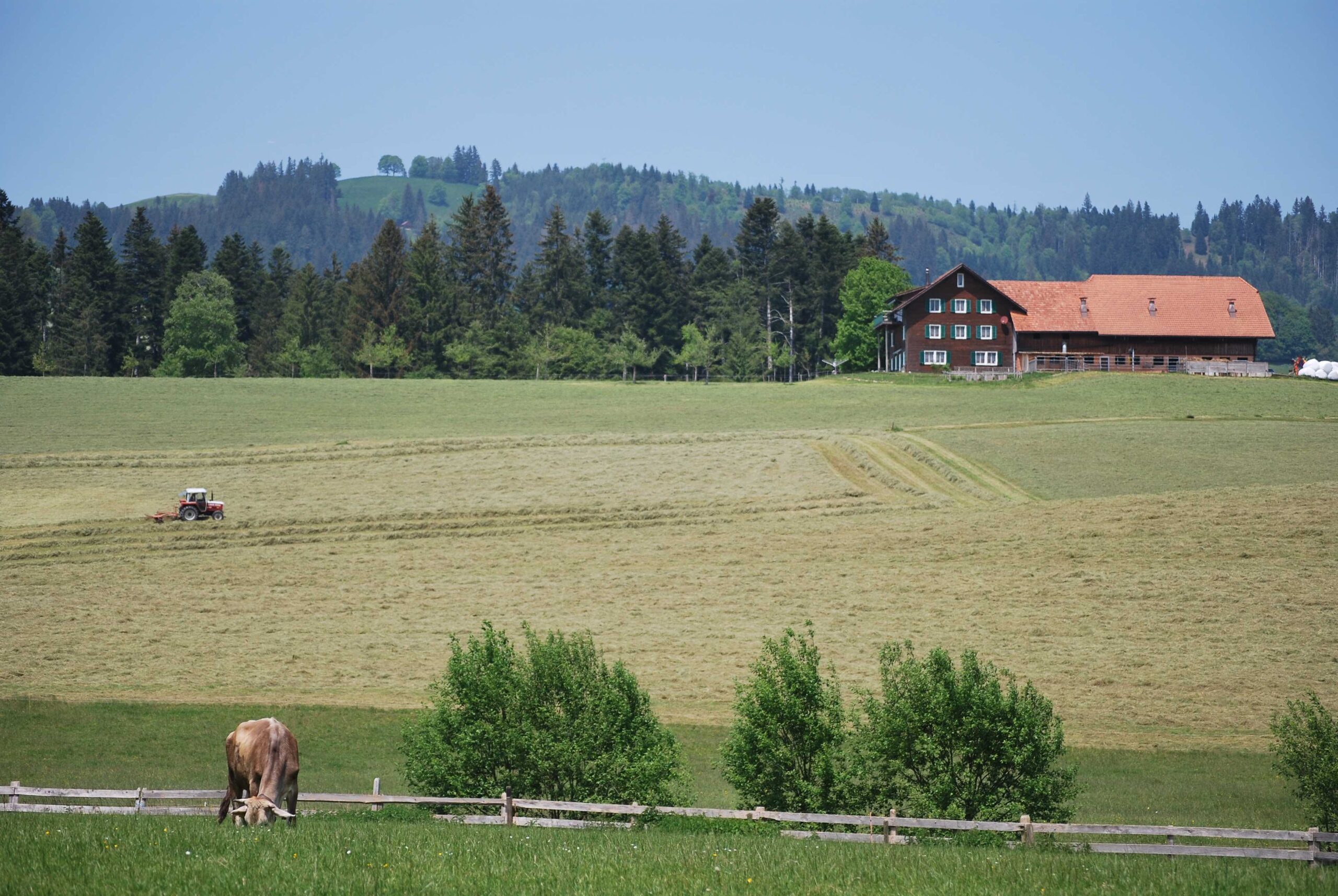 Rolling hills, green meadows, and charming villages of the Emmental valley