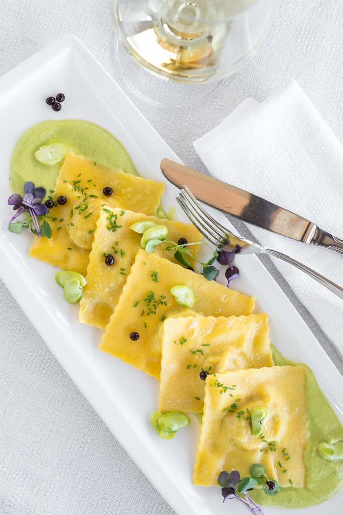plated ravioli at the Valle di Assisi Resort and Spa