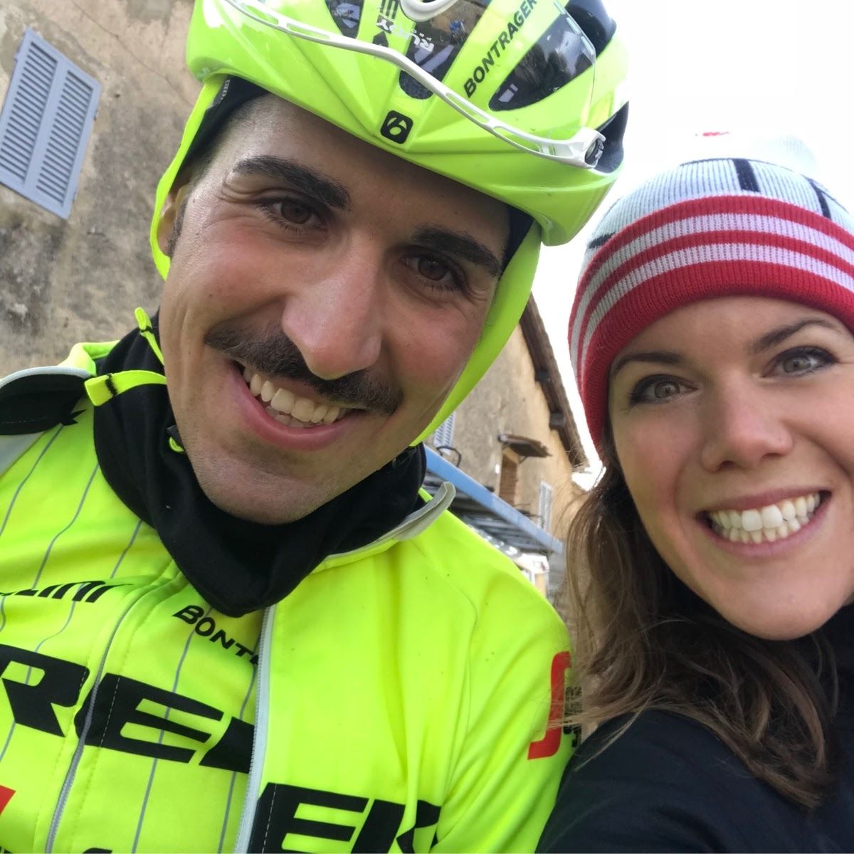 Portrait shot of a cyclist with their guide, Marci