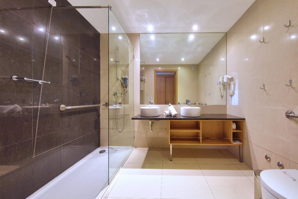 Shower and bathroom at Agua Hotel and Spa Resort