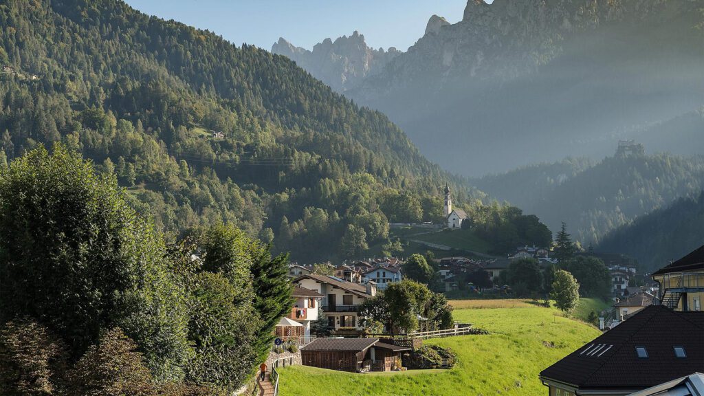 View of Brunet hotel in valley of Dolomites