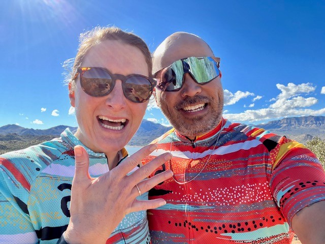 A couple on a Trek Travel trip taking a selfie after getting engaged.