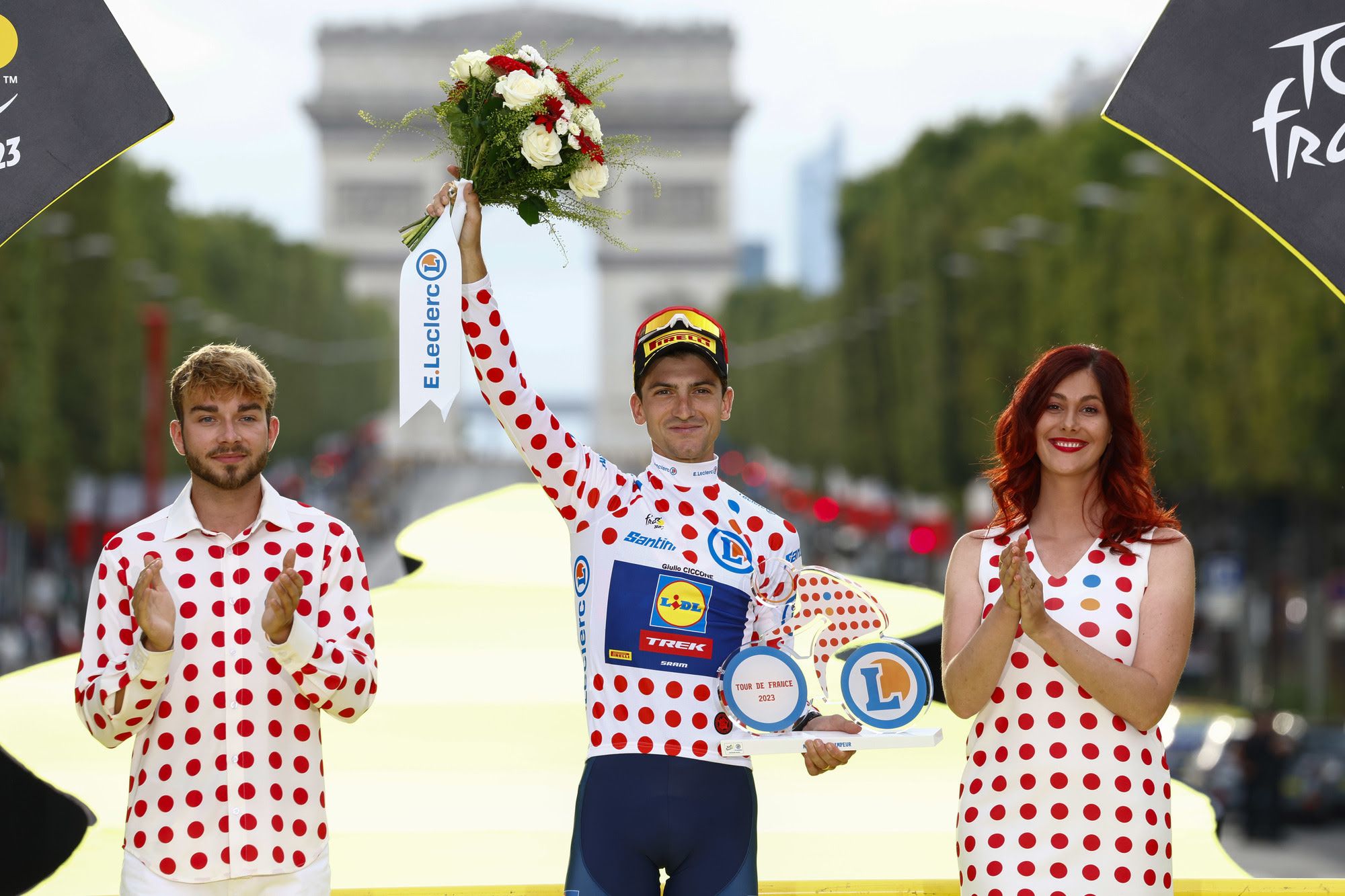 The 2023 Tour de France featuring Giulio Ciccone's podium