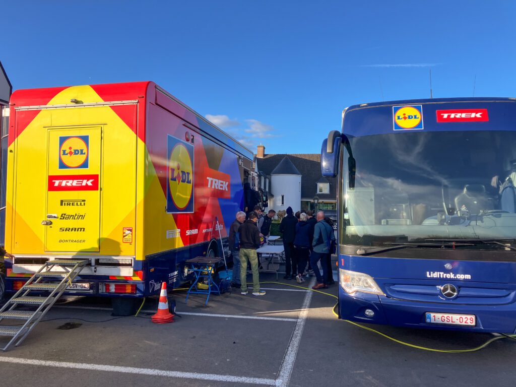 The team bus for the Lidl-Trek Pro Racing Team at the 2024 Spring Classics