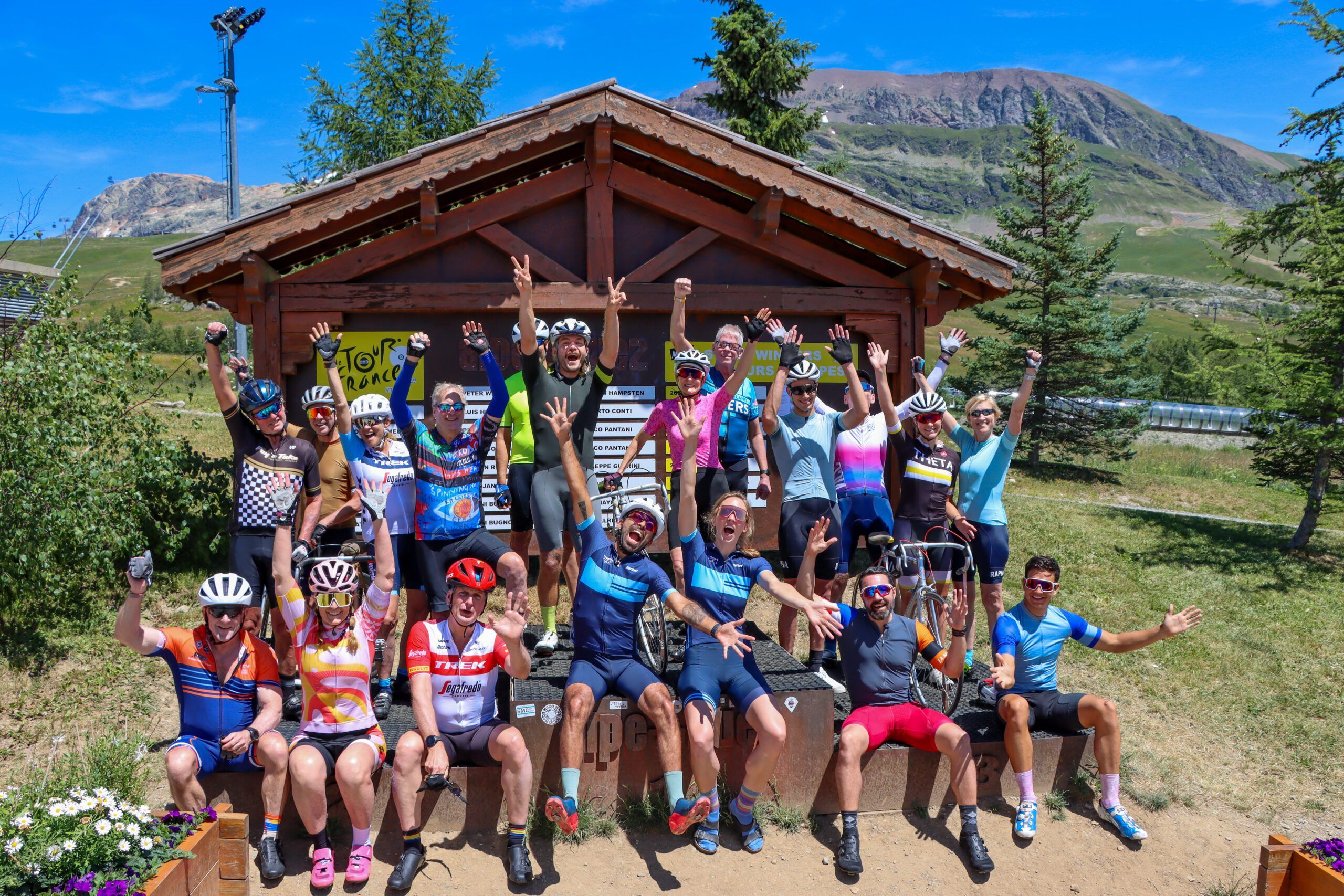 Celebratory photos on the Alp d'Huez podium