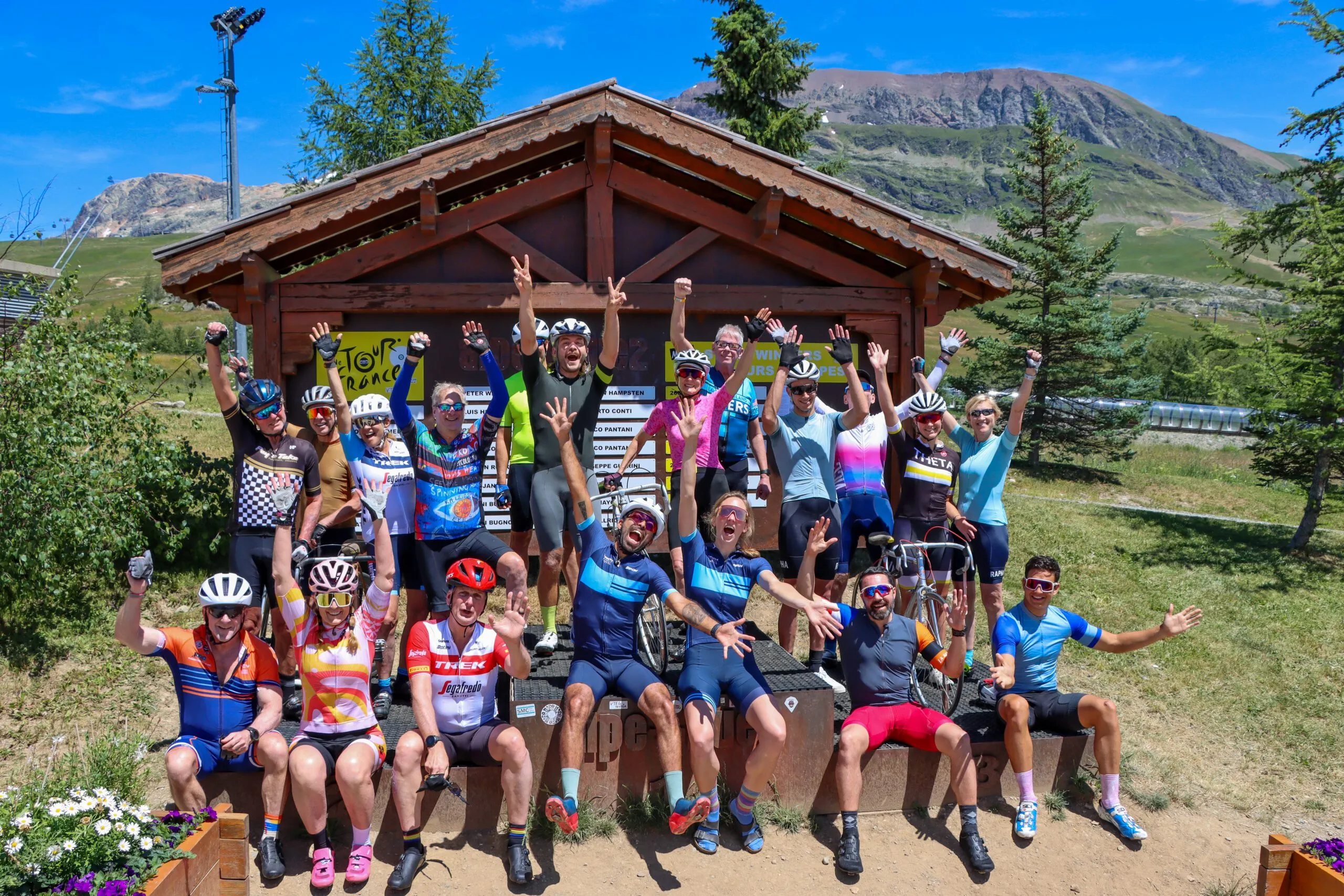 Celebratory photos on the Alp d'Huez podium